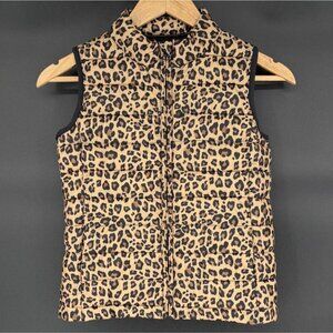 Gap Kids Girls Leopard Print Lightweight Puffer Vest M Brown Primaloft Outerwear